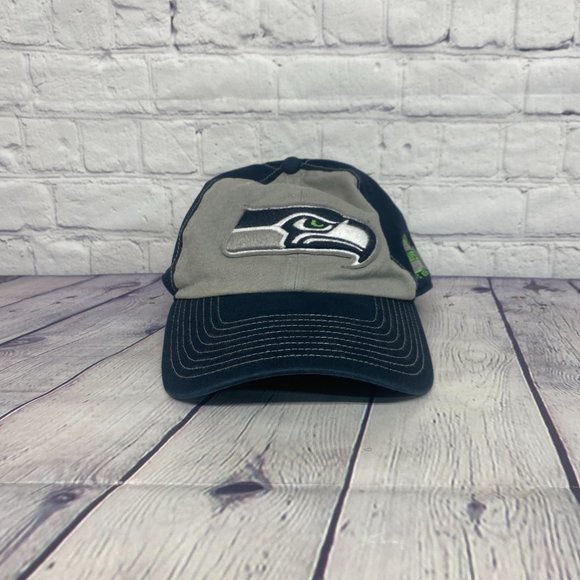 Seattle Seahawks Hat Cap Strap Back Gray Navy Blue Sports NFL Embroidered OTS - Picture 5 of 12